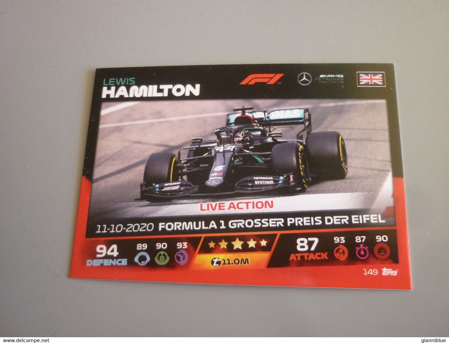 Lewis Hamilton Mercedes Live Action Grosser Preis Der Eifel Formula 1 F1 Topps Turbo Atax 2021 Trading Card - Automobile - F1