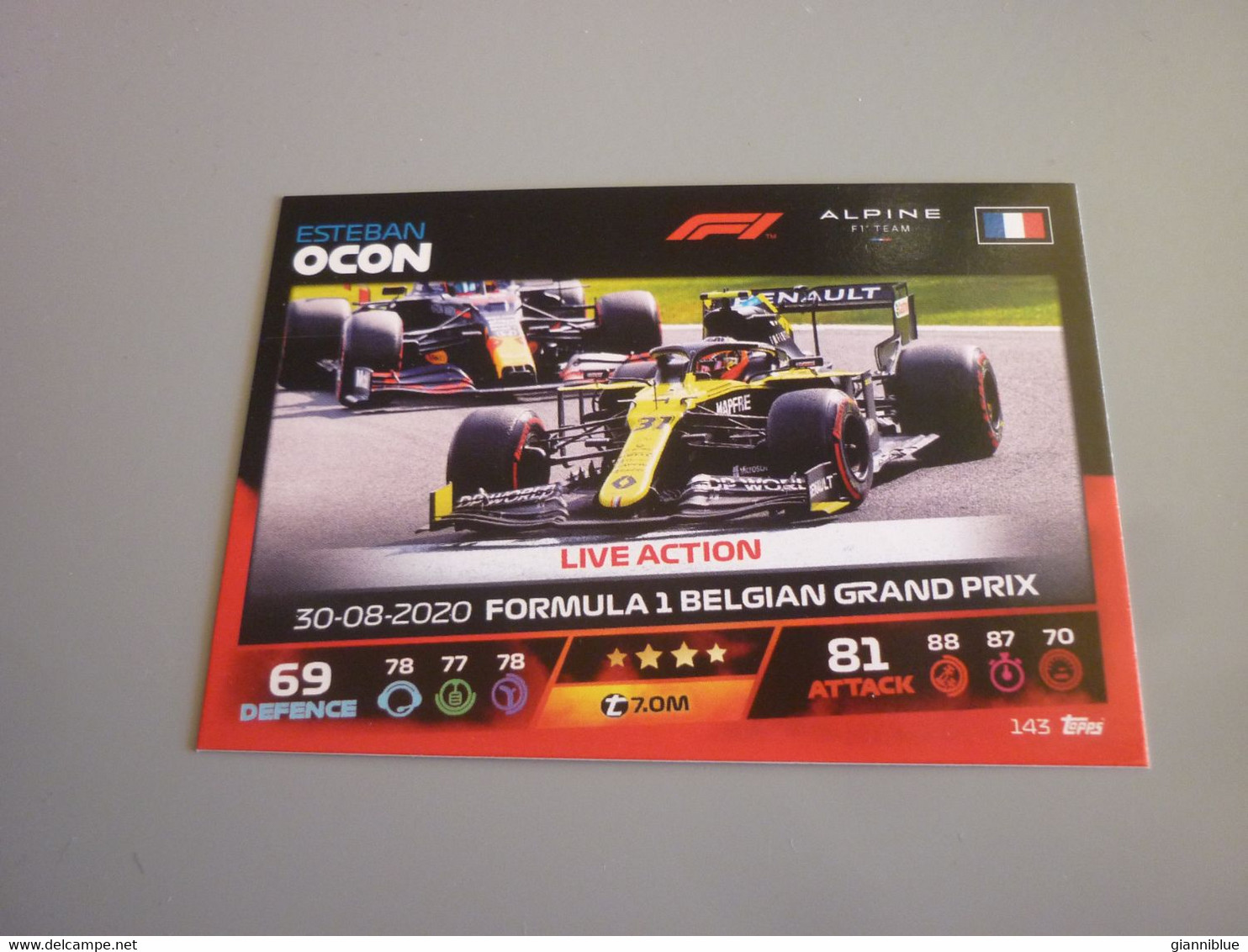 Esteban Ocon Alpine Team Belgian Grand Prix Formula 1 F1 Topps Turbo Atax 2021 Trading Card - Automobile - F1