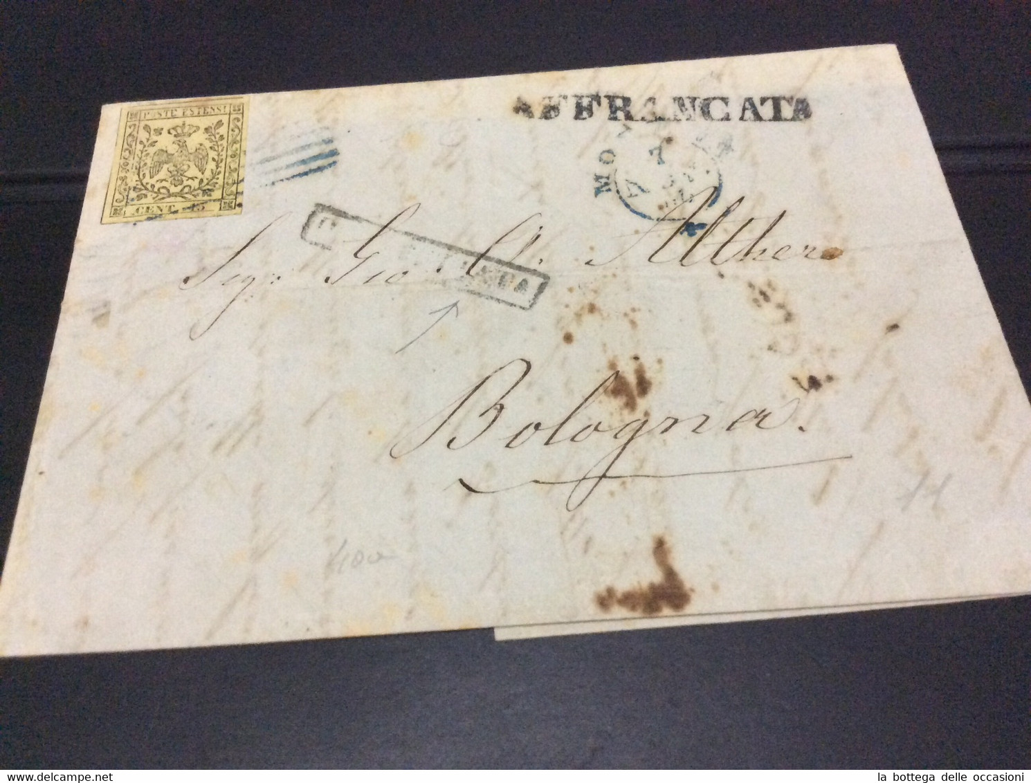 Storia Postale Antichi  Stati Parma 1854 Modena Per Bologna - Parma