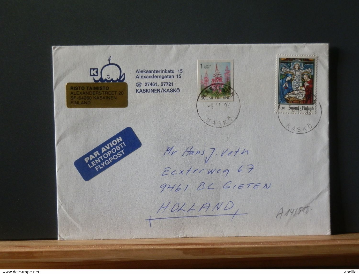 A14/518   LETTRE FINLANDE 1992 POUR LA HOLLANDE - Lettres & Documents