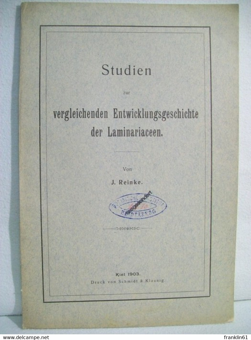 Studien Zur Vergleichenden Entwicklungsgeschichte Der Laminariaceen. - Sonstige & Ohne Zuordnung