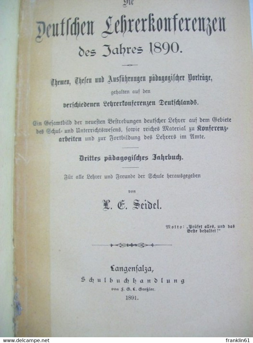 Die Deutschen Lehrerkonferenzen Des Jahres 1890 - Sonstige & Ohne Zuordnung