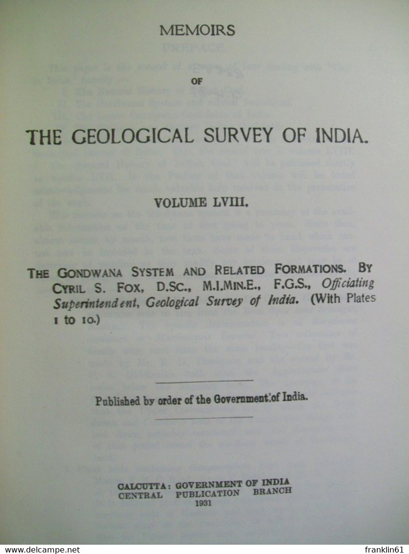 Memoirs Of The Geological Survey Of India Volume LVIII - Sonstige & Ohne Zuordnung