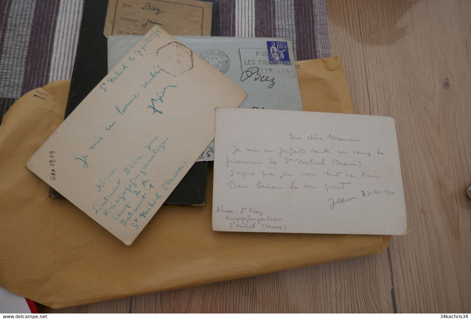 Militaria Archive Lt J.Biez Guerre 39/45 prisonniers de guerre 15 lettres + divers Offlag Munster Soest Westpalie