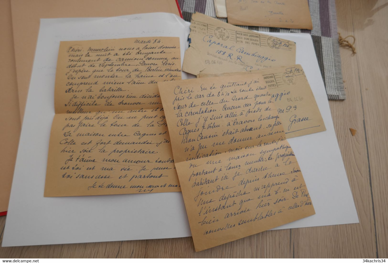 Militaria X2 Lettres De Mme à Son Mari Cl Cambraggio 1940: Exode, Bombardement Haine Contre L'ennemi - 1939-45