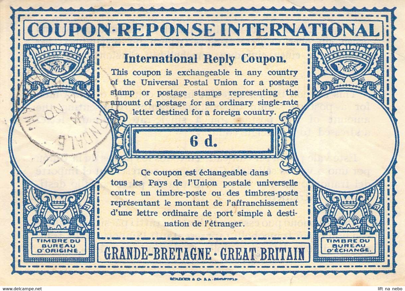 United Kingdom Great Britain COUPON REPONSE INTERNATIONAL Reply Coupon 4.11.1941 FREE SHIPPING WORLDWIDE - Royaume-Uni