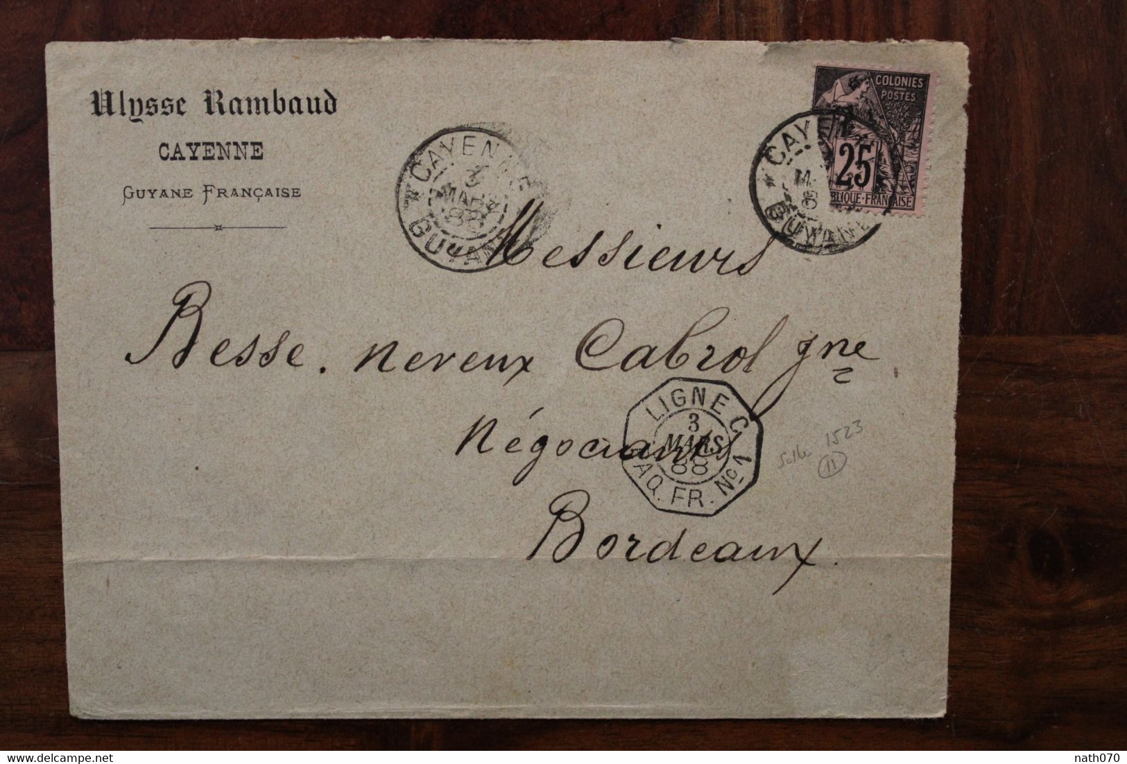 Cayenne Guyane Française 1888 France Cover French Guyana Colonie Cachet Maritime Ligne C Paq Fr N°1 Timbre Seul - Lettres & Documents
