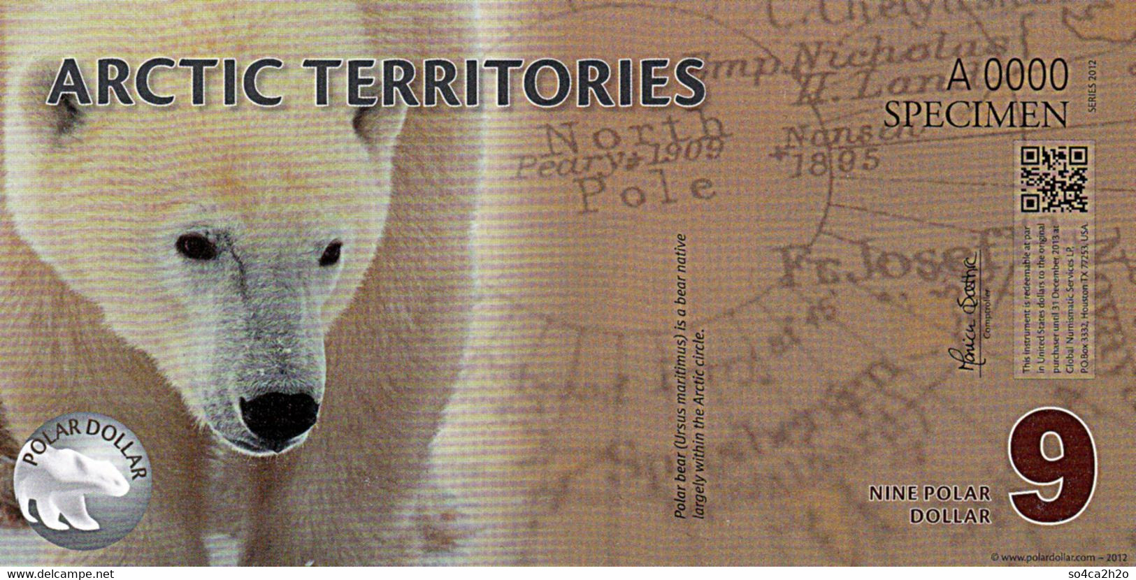 Territories Arctic 9 Polar Dollar 2012 UNC Polymer SECIMEN - Fictifs & Spécimens