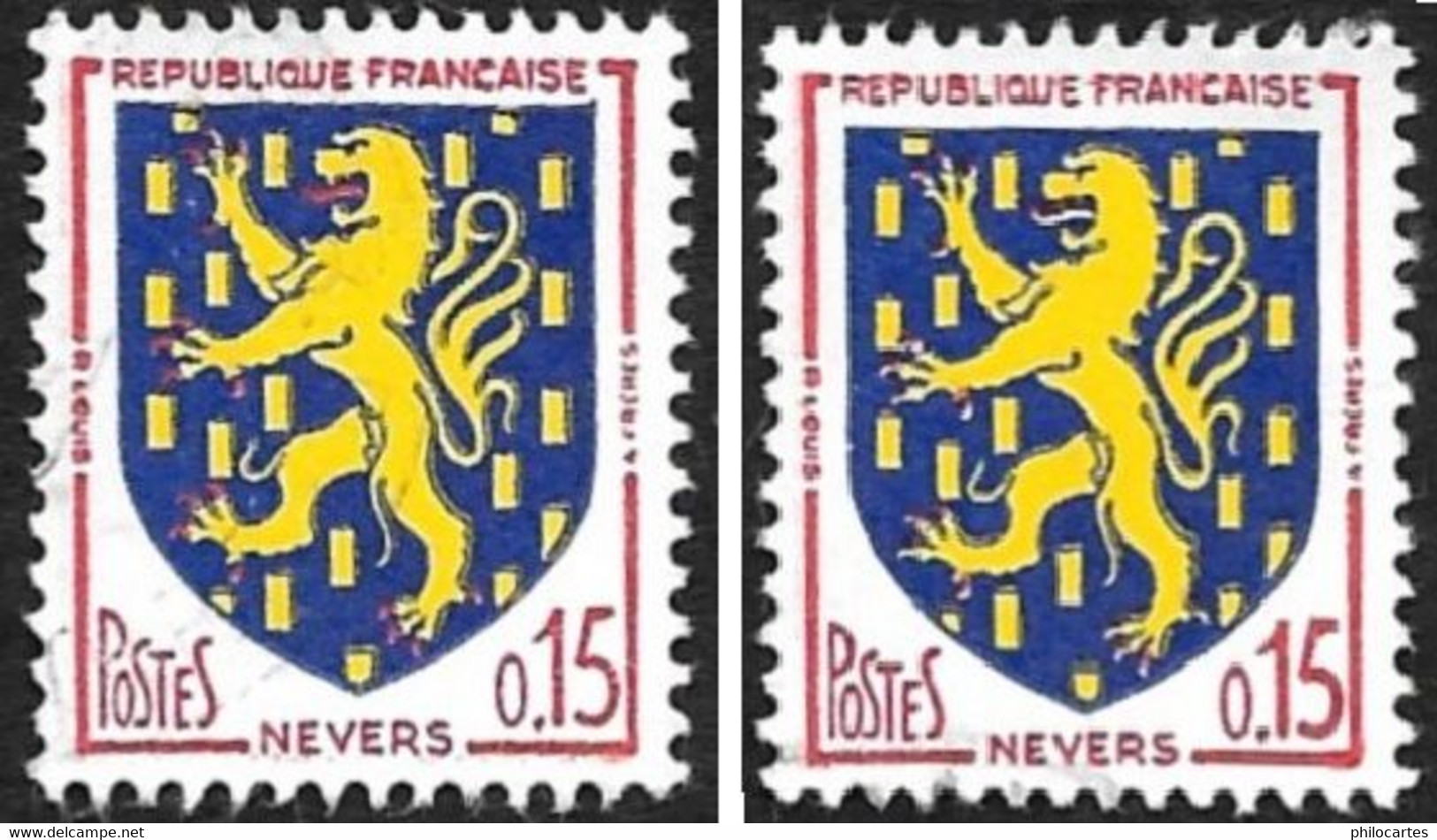 Variété -   Y&T  1354  -  Armoiries Nevers   Lion à Langue Blanche - Gebruikt