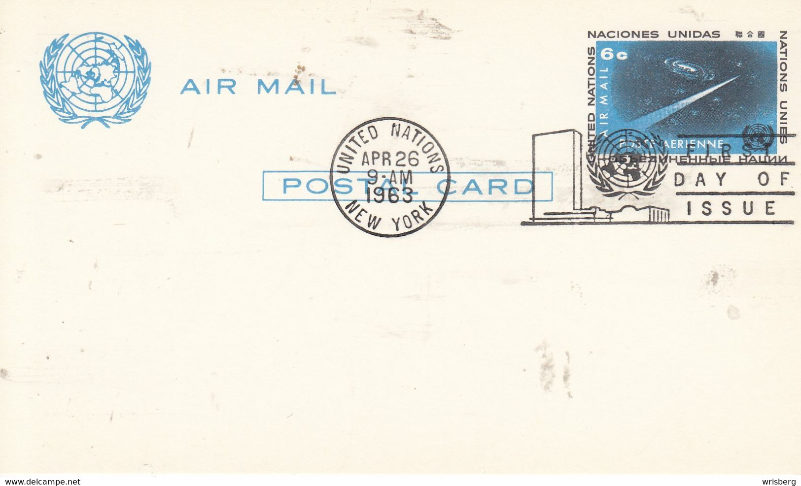 CP Affr.  NATIONS UNIES 8 .4. 1963  FIRST DAY OF ISSUE - Cartes Souvenir