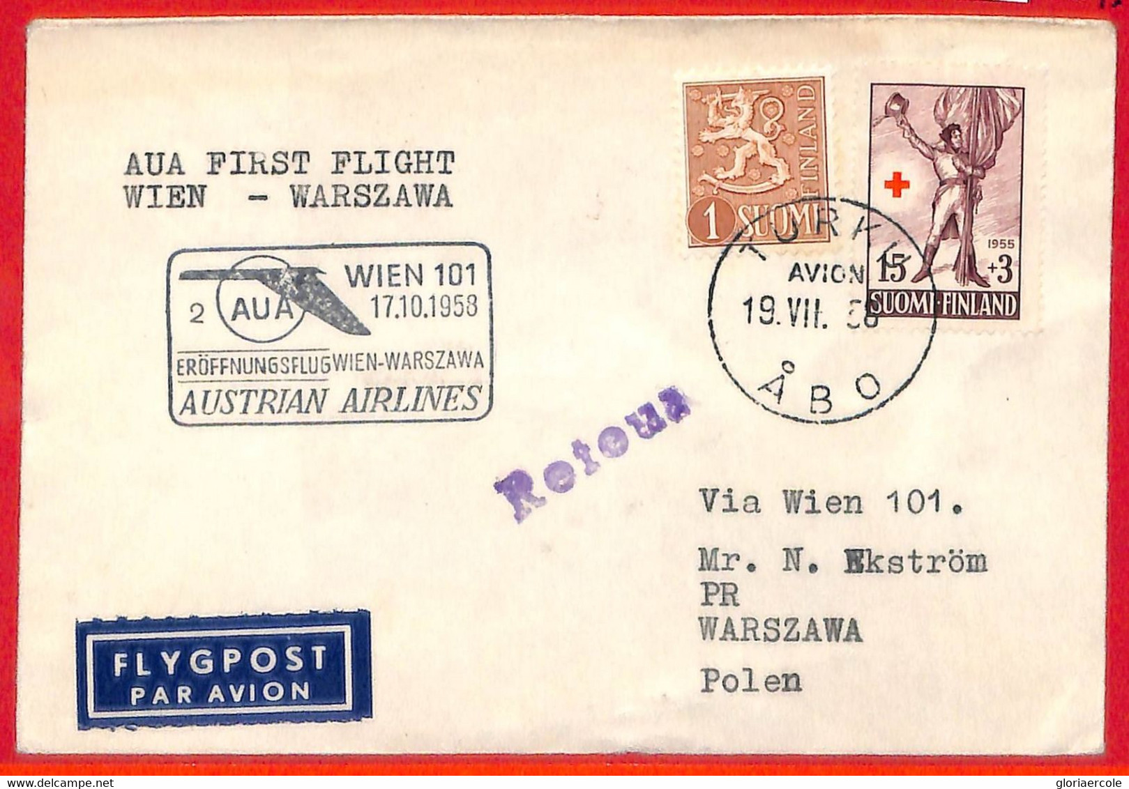 Aa3440 - FINLAND  - Postal History - FIRST FLIGHT COVER Wien - Warsaw  1958 - Covers & Documents