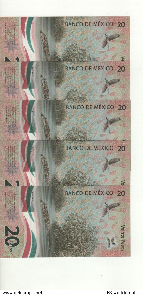 MEXICO  New 20 Pesos "set Of 5 Different Signatures"  POLIMER  DATED  6-1-2021  (Bicentennial Of Nacional Independence ) - Mexico