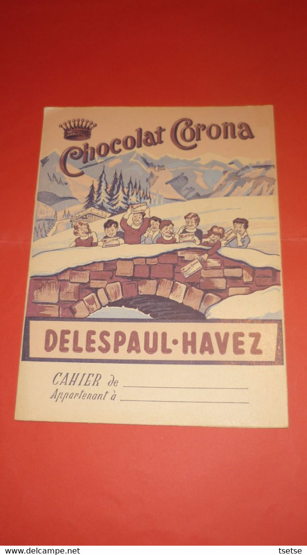 Joli Protège-cahiers Publicitaire Chocolat Corona / Delespaul-Havez ... Années 50 - Protège-cahiers