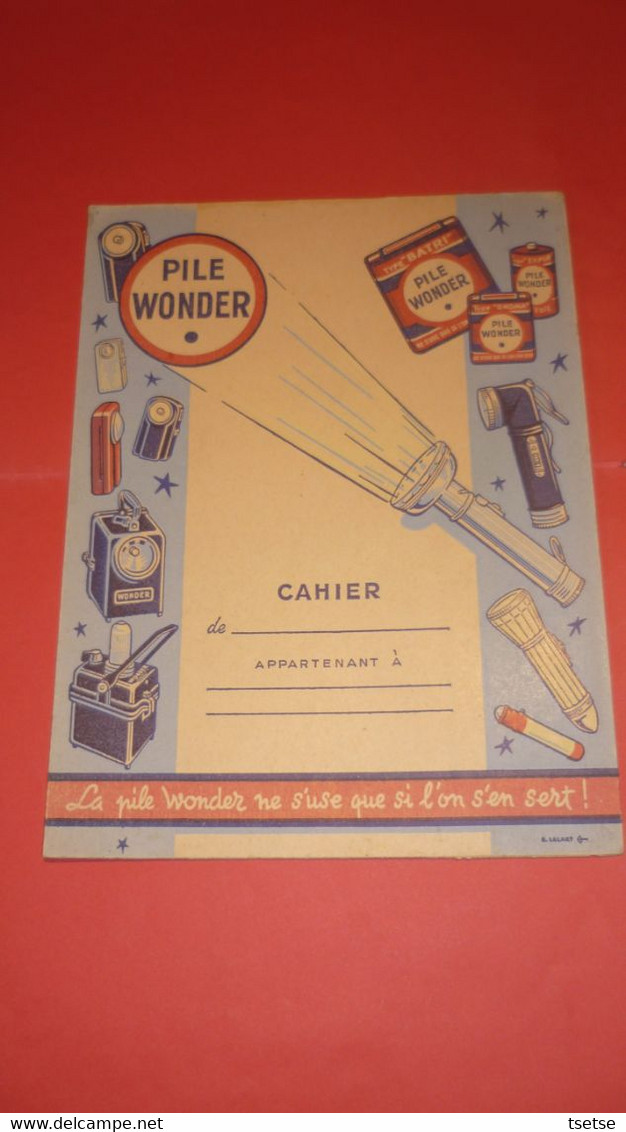 Joli Protège-cahiers Publicitaire - Pile Wonder ... Années 50 - Omslagen Van Boeken