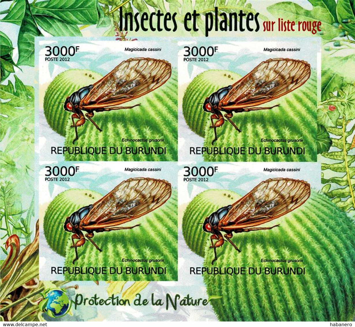 BURUNDI 2012 Mi 2538B KLB RED LISTED INSECTS MINT IMPERFORATED MINIATURE SHEET ** - Oblitérés