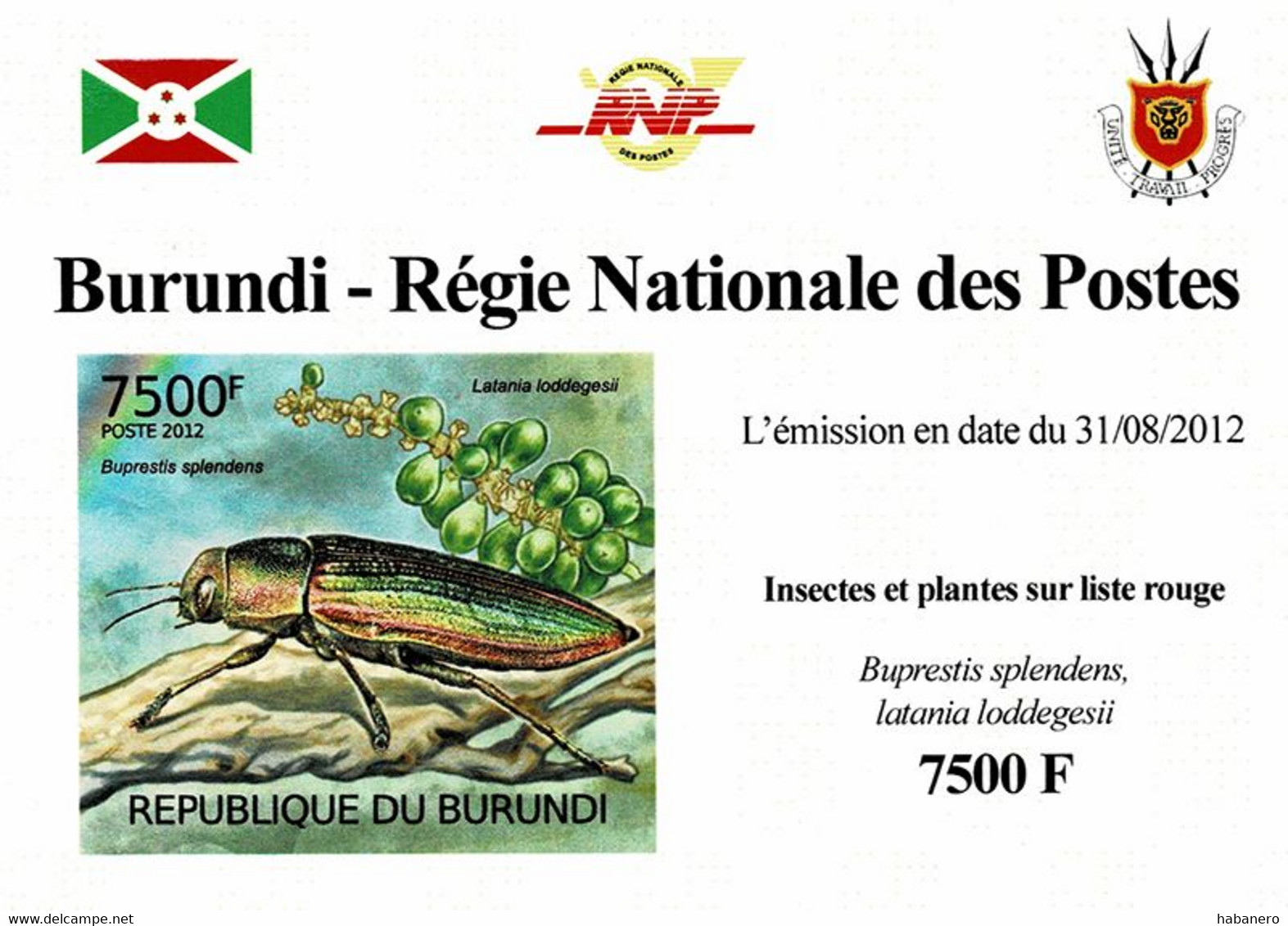 BURUNDI 2012 Mi 2539B RED LISTED INSECTS MINT IMPERFORATED MINIATURE SHEET ** - Oblitérés