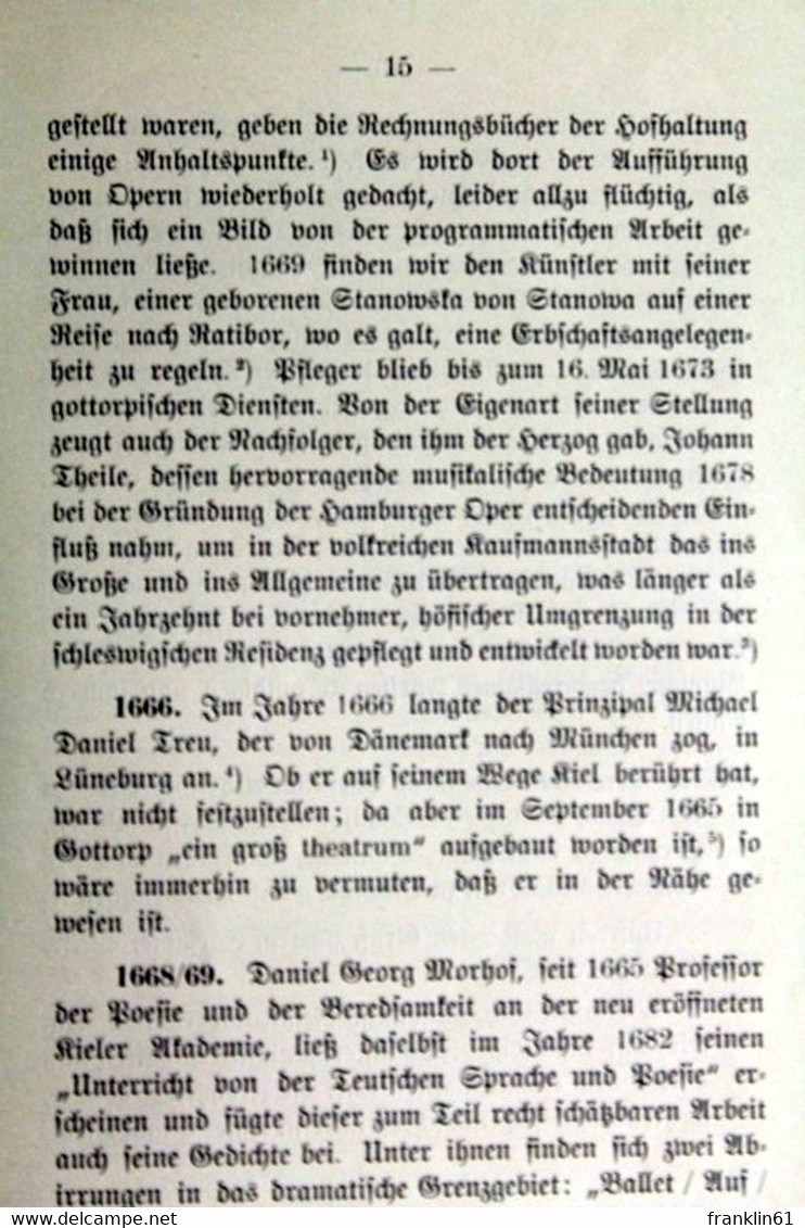 Beiträge Zur Geschichte Des Theaters In Kiel Zur Zeit Des Herzogs Christian Albrecht Von Holstein-Gottorp 1659 - Theatre & Dance