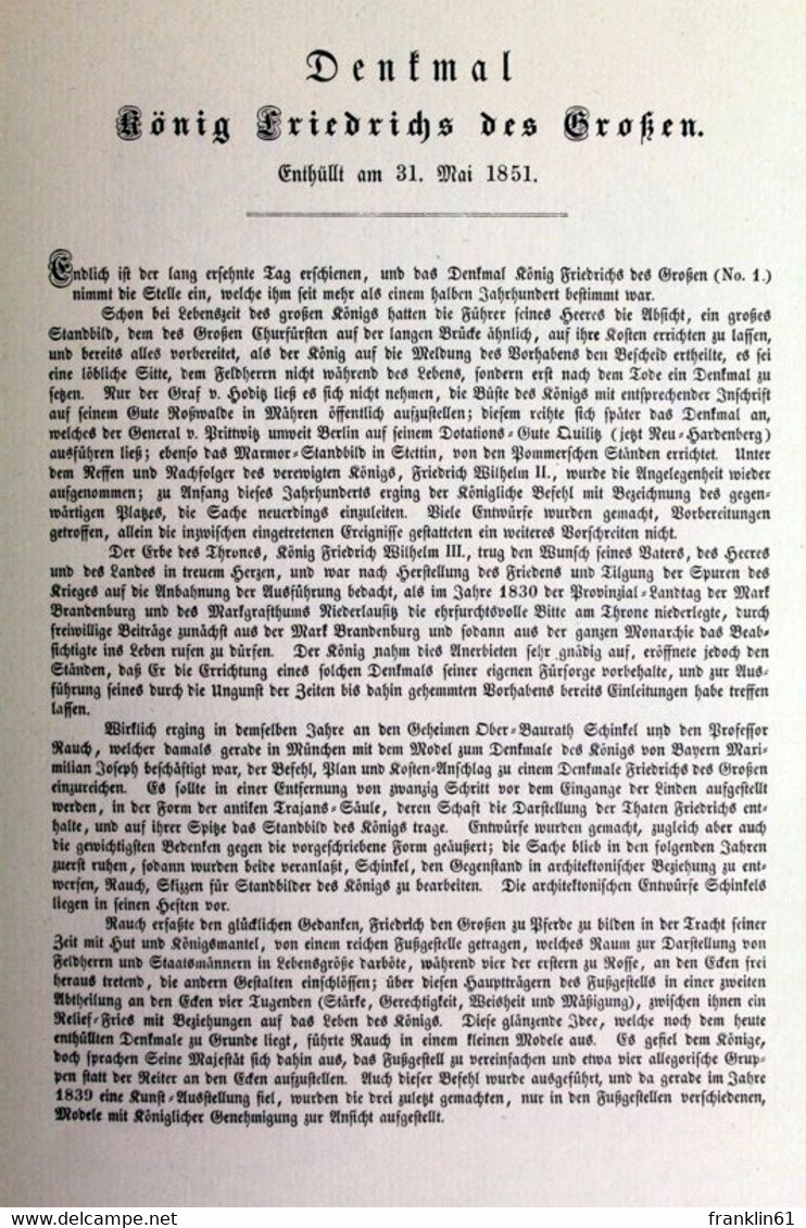 Denkmal König Friedrichs Des Großen. Enthüllt Am 31. Mai 1851. Reprint. - Architecture