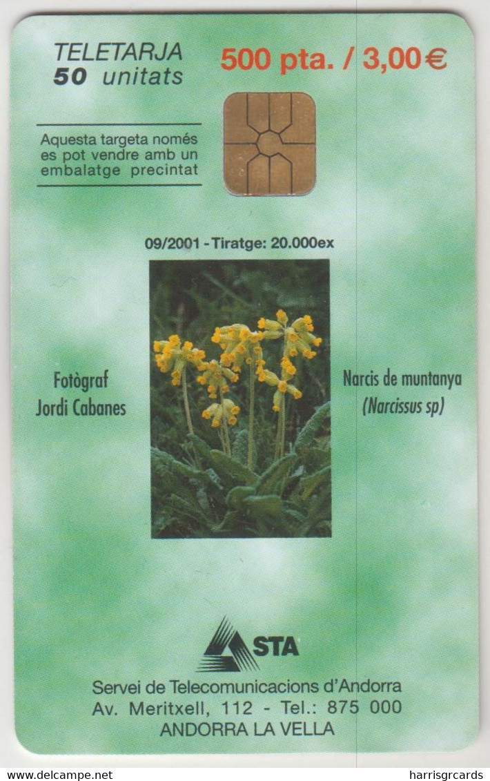 ANDORRA - Flower, Tirage.20.000, 09/01, 50U, Used - Andorre