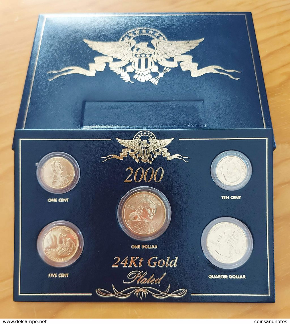 USA 2000 - 5 Pieces 24Kt Gold Plated Coin Set In Box - Collections