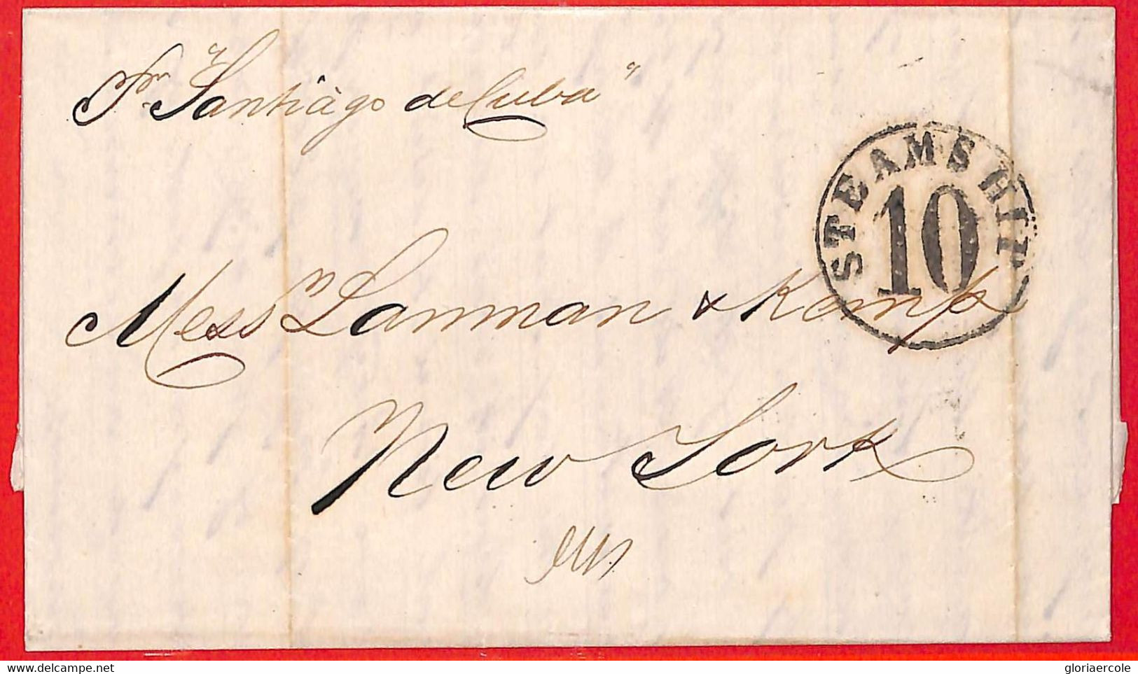 Aa2627 -  CUBA - POSTAL HISTORY - Prephilatelic Cover From  SANTIAGO To New York  - SEA MAIL 1861 - Préphilatélie