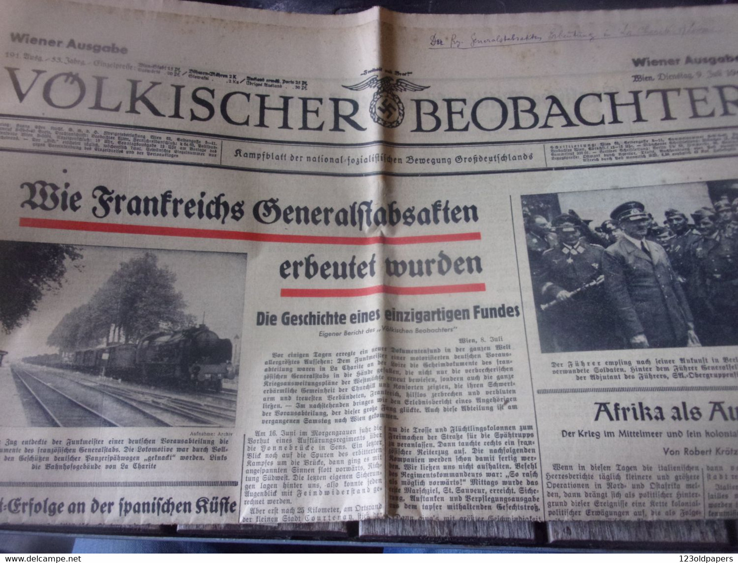 WWII  RARE!  LA CHARITE SUR LOIRE VOLKISCHER BEOBACHTER  JULI  1940 GARE TRAIN  REICH AIGLE // BEL ETAT COMPLET - 1939-45