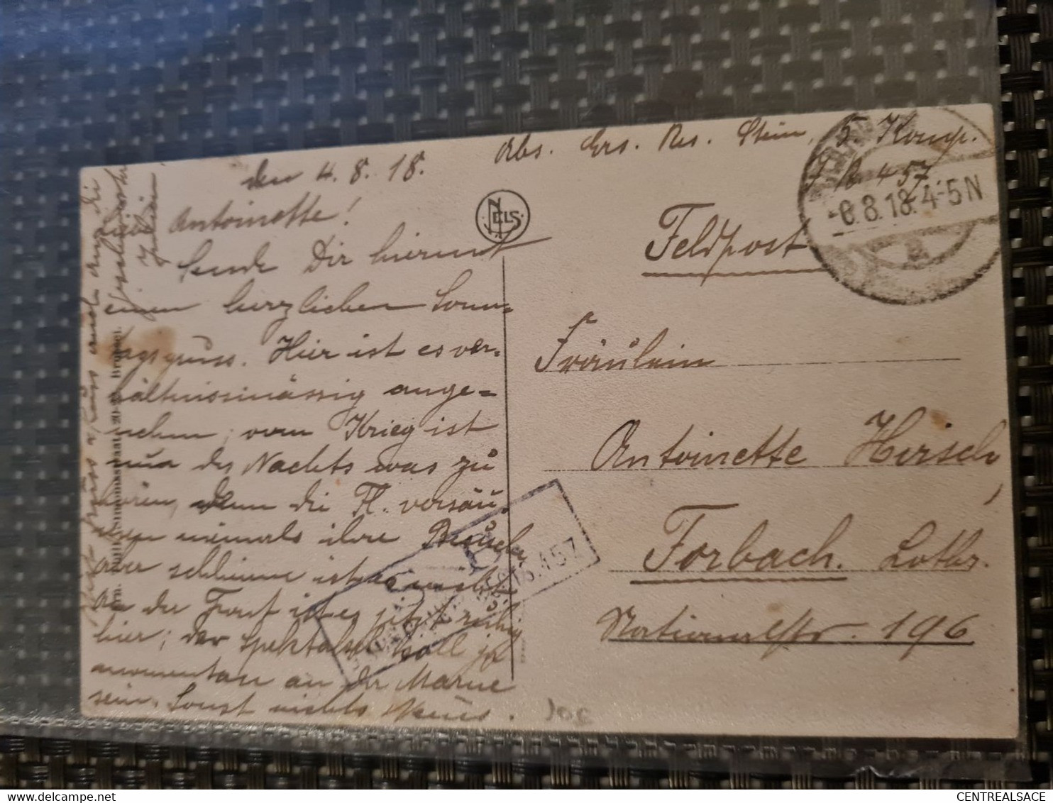 Carte MAIRIE MENIN MENEN MEENEN FLANDRE Pour FORBACH FELDPOST 1918 Cachet SB - Other & Unclassified
