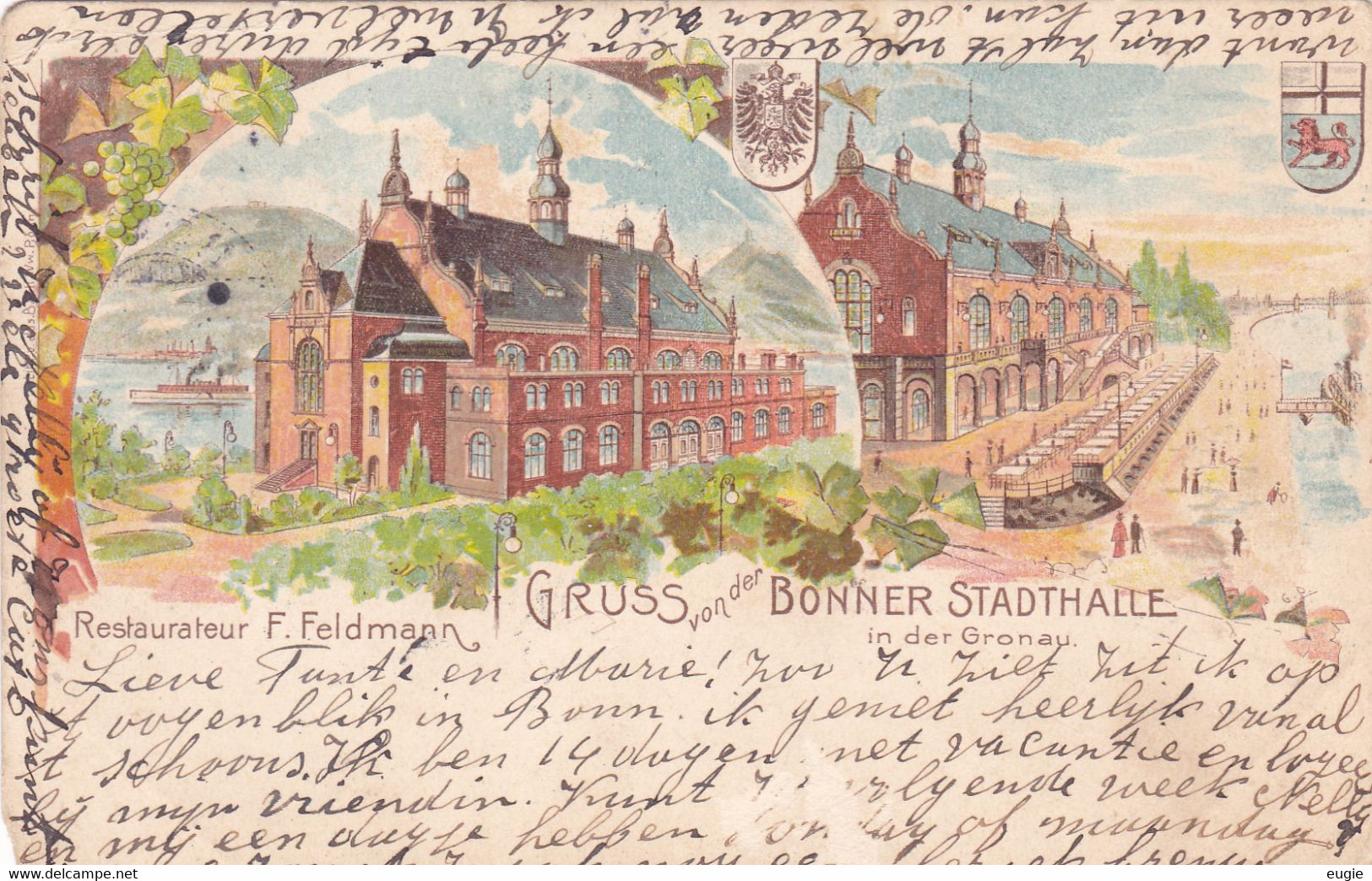 1406/ Oude Litho, Gruss Von Der Bonner Stadthalle In Der Gronau, Restaurateur F.Feldmann 1903 - Gronau