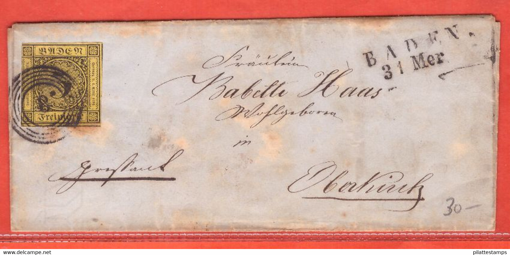 ALLEMAGNE BADE LETTRE DE 1852 POUR OBERKIRCH - Cartas & Documentos