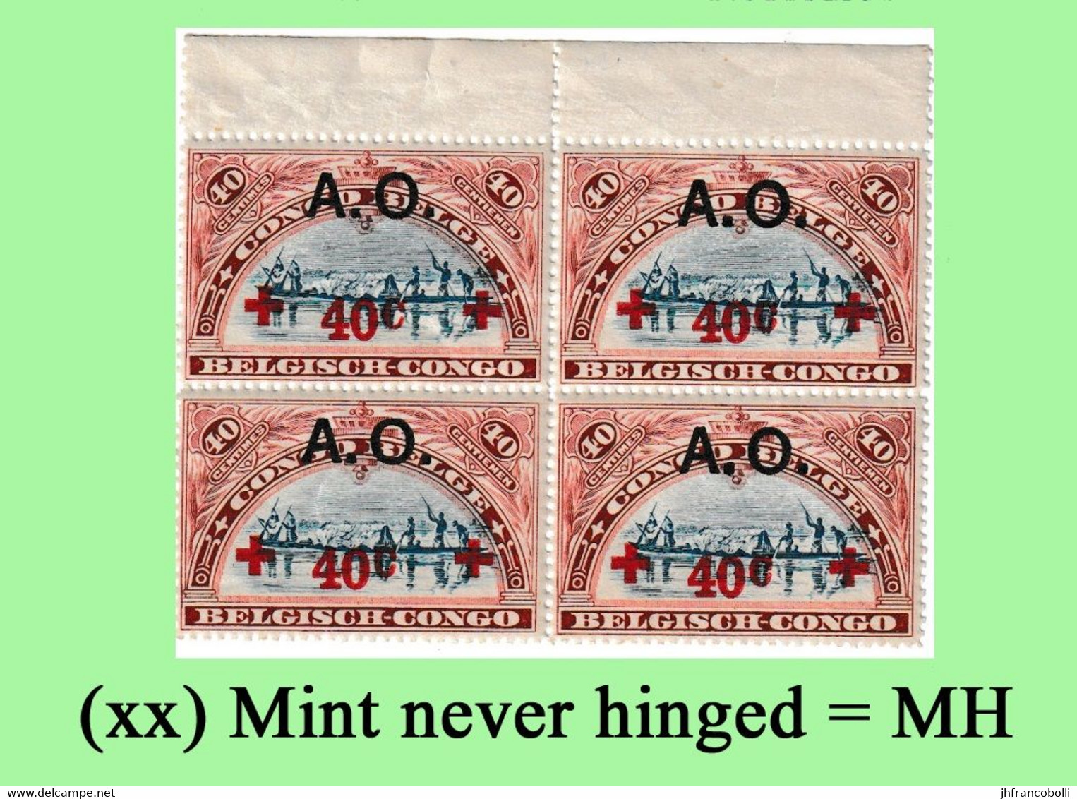 1918 ** RUANDA-URUNDI = RU 040 MNH RED CROSS + A.O.  OVERPRINT ( BLOCK X 4 STAMPS WITH ORIGINAL GUM + PAGE BORDER ) - Neufs