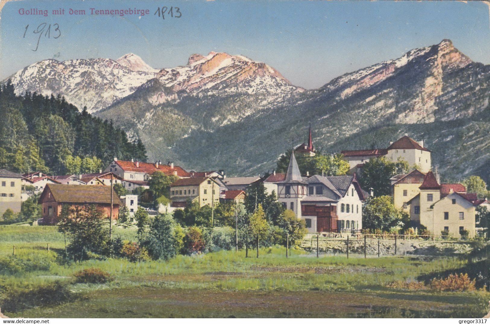 B8693) GOLLING - Super HAUS DETAILS Mit Tennengebirge 1913 - Golling