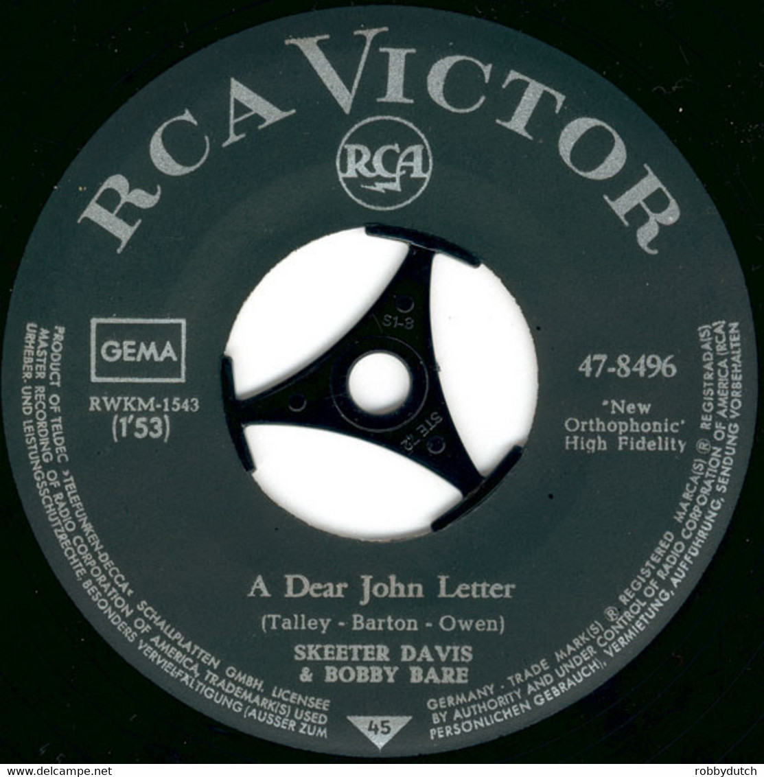 * 7" *  SKEETER DAVIS & BOBBY BARE - A DEAR JOHN LETTER (Germany 1965) - Country Et Folk