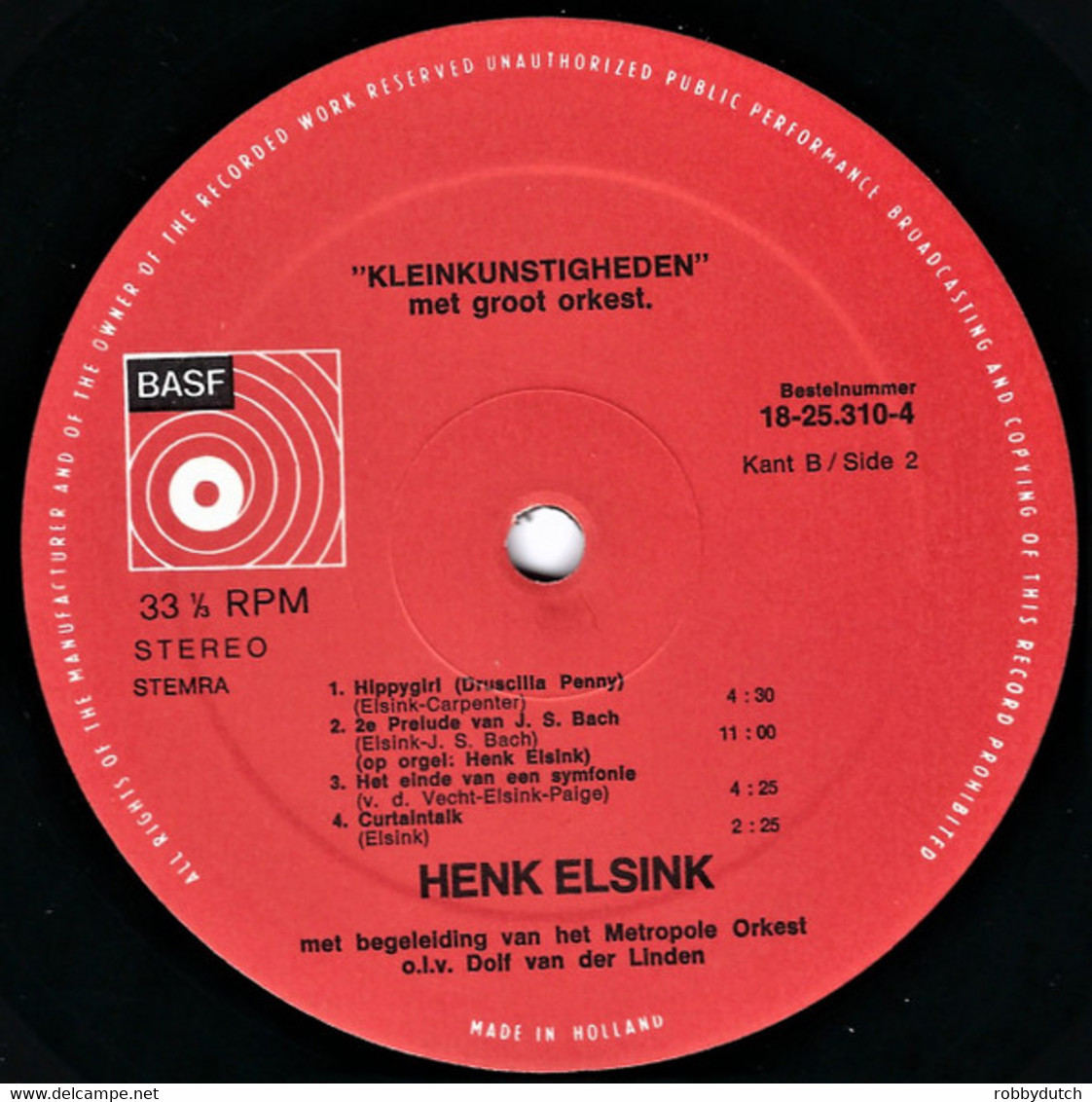 * LP *  HENK ELSINK - KLEINKUNSTIGHEDEN (Holland 1973 EX-) - Humor, Cabaret