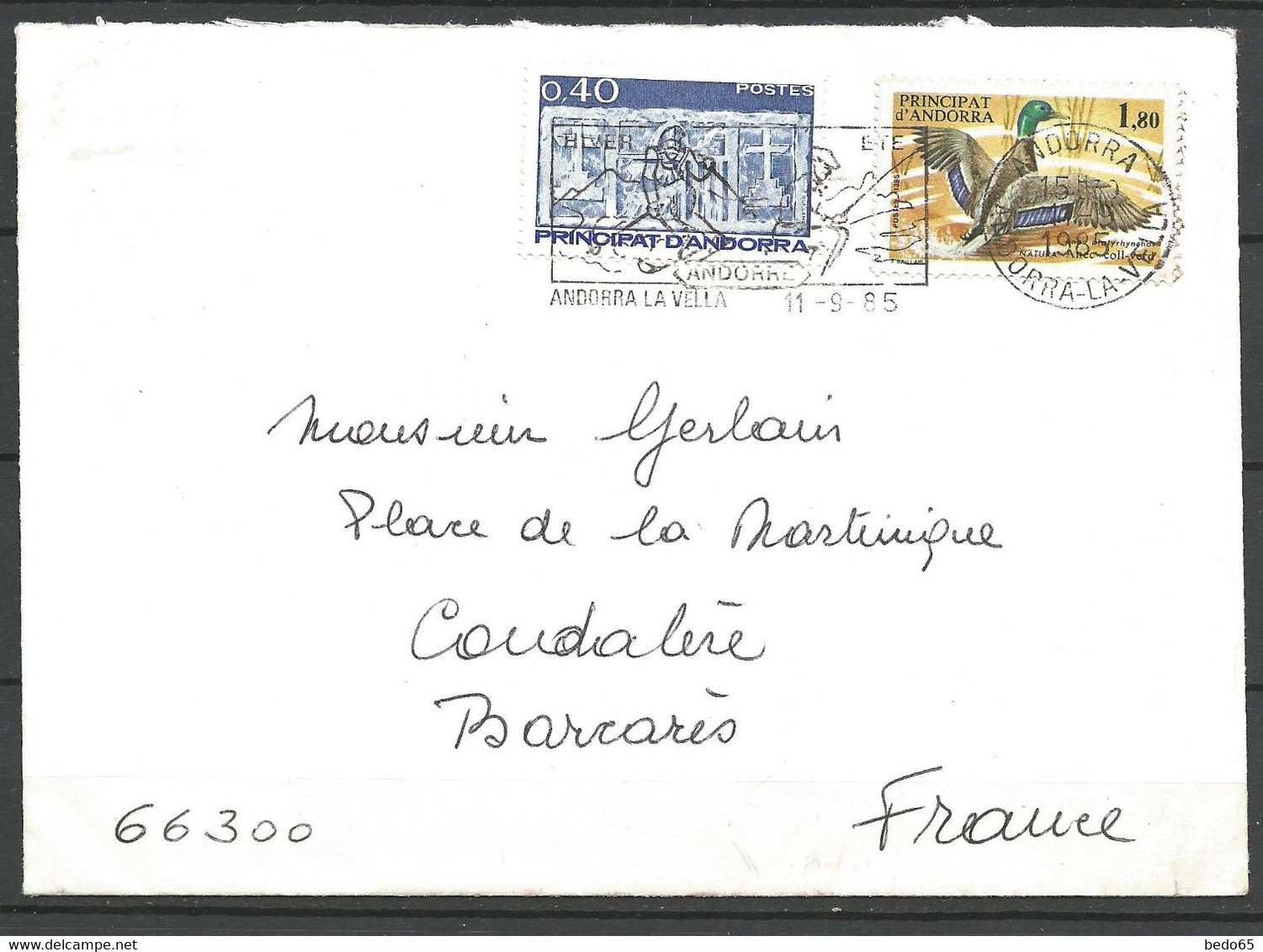 ENVELOPPE D'ANDORRE AVEC N° 320 Et 342 Flamme Hiver / Ete 1985 / Cachet ANDORRA LA VELLA - Storia Postale