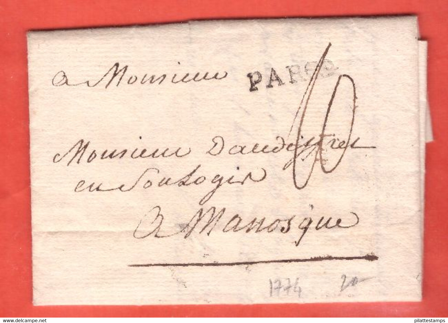 FRANCE LETTRE DE 1774 DE PARIS POUR MANOSQUE - Non Classés