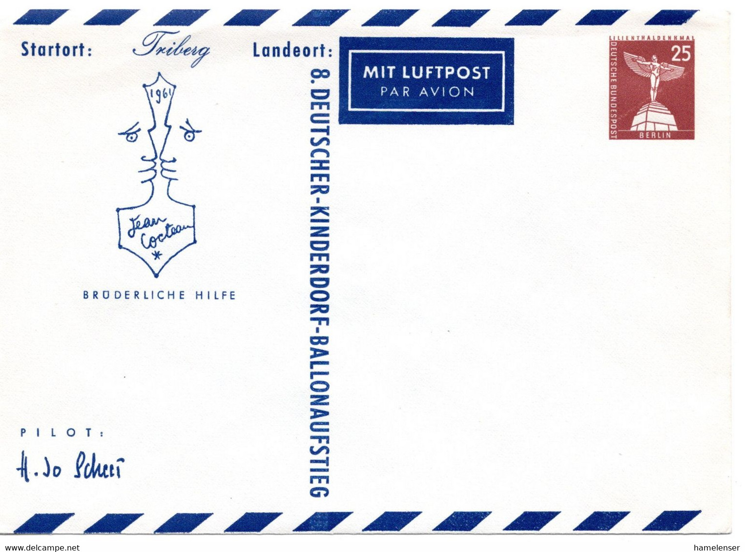 55164 - Berlin - 1961 - 25Pfg Bauten II GALpUmschl "8. Kinderdorf-Ballonaufstieg", Ungebraucht - Storia Postale