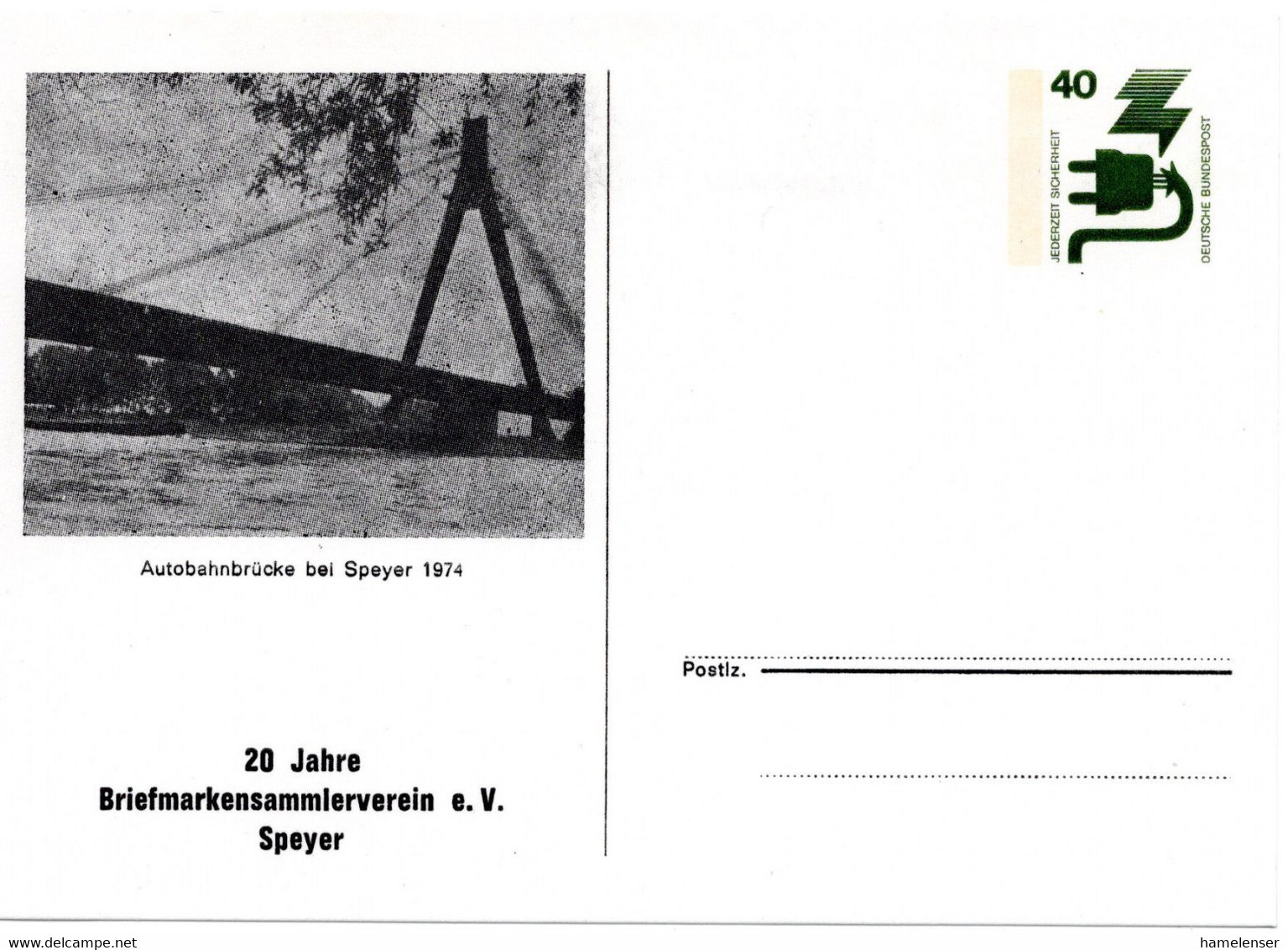 55166 - Bund - 1974 - 40Pfg Unfall PGAKte "Autobahnbruecke Speyer", Ungebraucht - Ponti