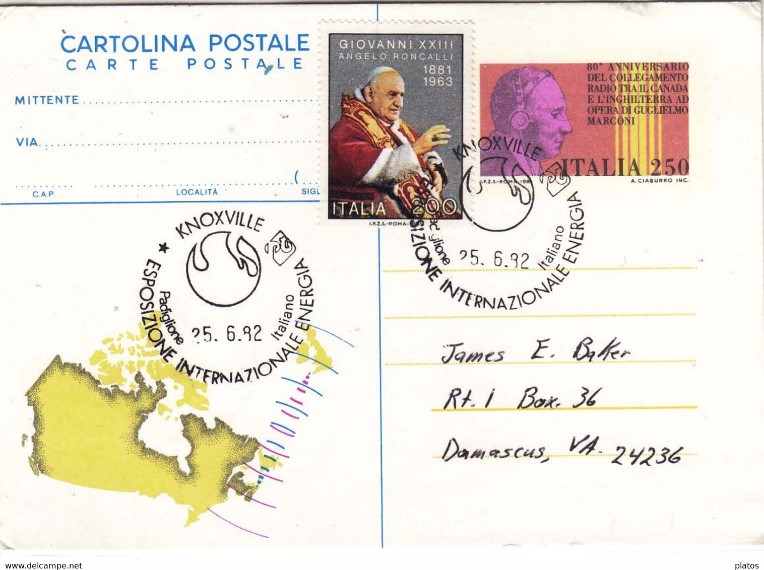 Cart. Post. L. 250 + L. 200 Da Uff. Post. Knoxville Per Interno U.S.A - Storia Postale