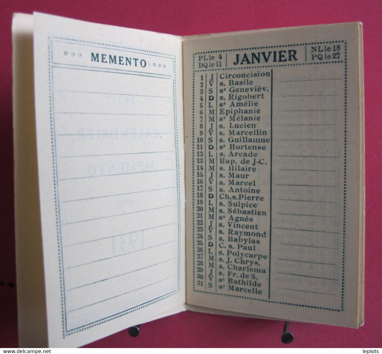 Petit Calendrier Mémento 1931 - Articles De Voyage Maroquinerie Chemiserie Impérial House à Grenoble - R/verso - Petit Format : 1921-40
