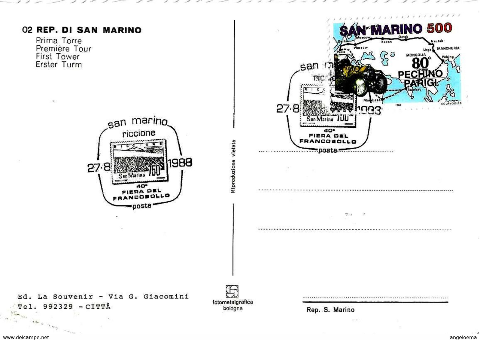 SAN MARINO - 1988 40° Fiera Francobollo Riccione Su Cartolina Illustrata - 9613 - Covers & Documents