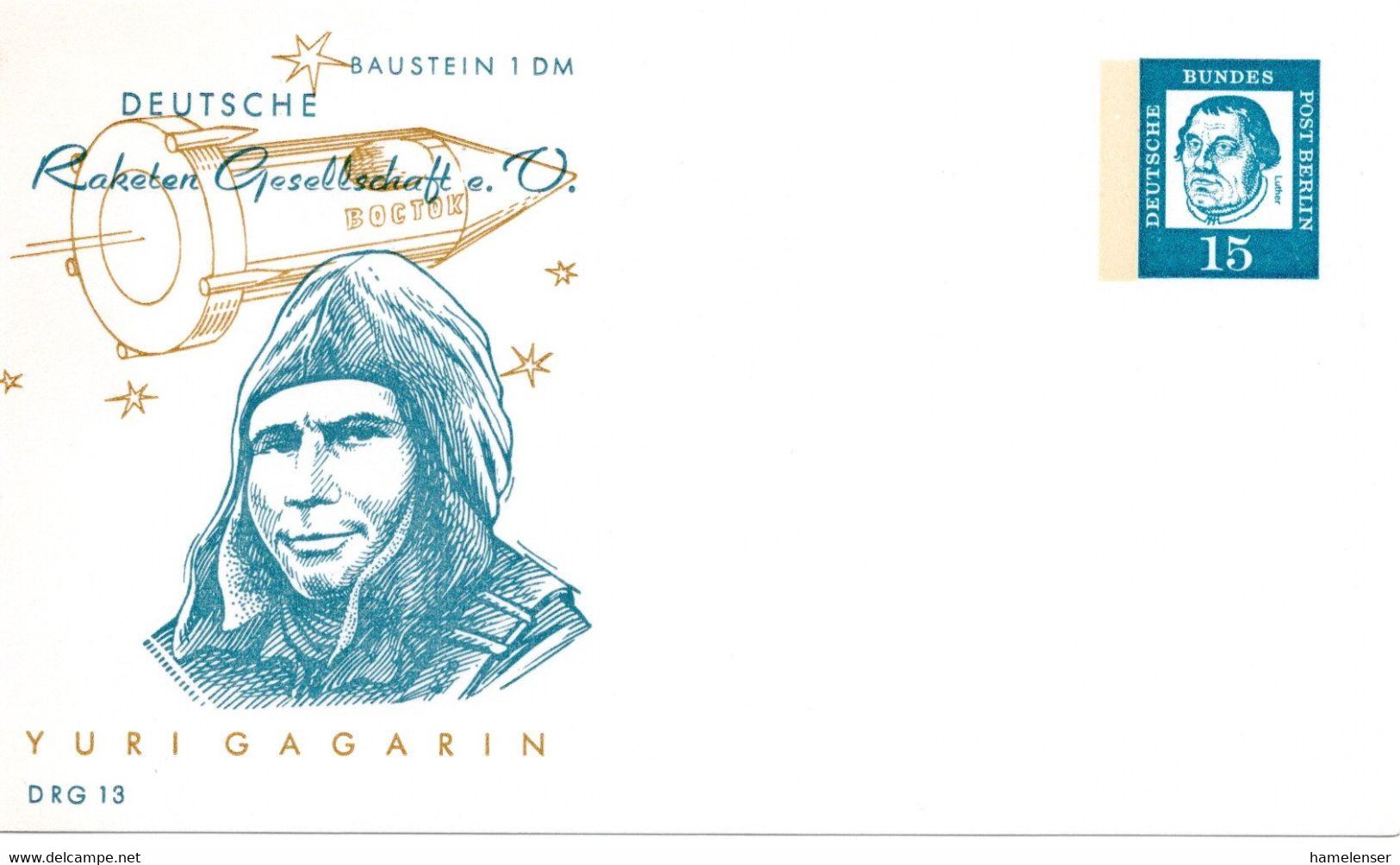 55170 - Berlin - 1962 - 15Pfg Luther PGAKte "Yuri Gagarin", Ungebraucht - UdSSR