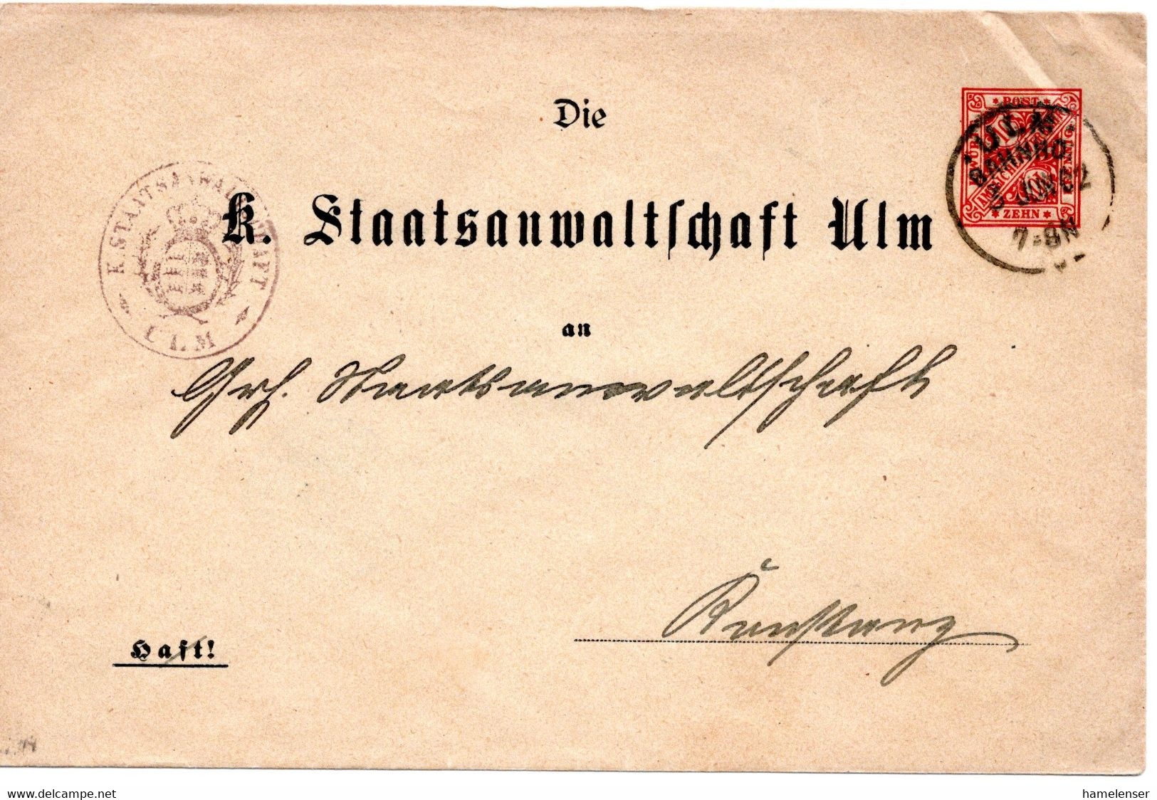 55177 - Altdeutschland / Wuerttemberg - 1902 - 10Pfg DienstGAUmschl ULM -> KONSTANZ - Postal  Stationery