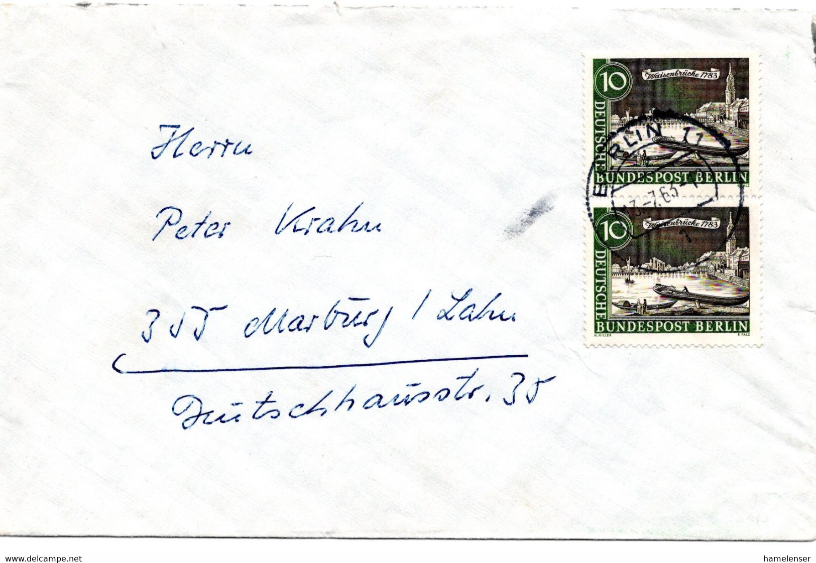 55179 - Berlin - 1963 - 2@10Pfg Alt-Berlin A Bf BERLIN -> Marburg - Storia Postale