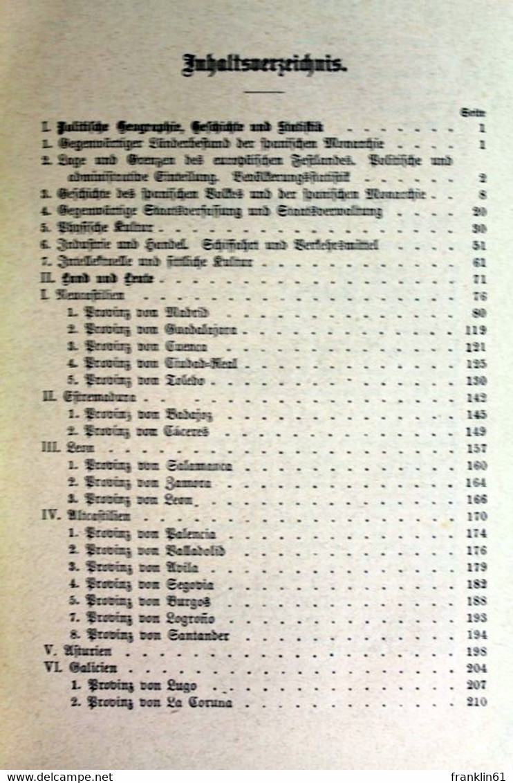 Der Weltteil Europa  In Einzeldarstellungen. In Drei Abteilungen. II. Die Pyrenäische Halbinsel. Spanien. Pol. - Glossaries