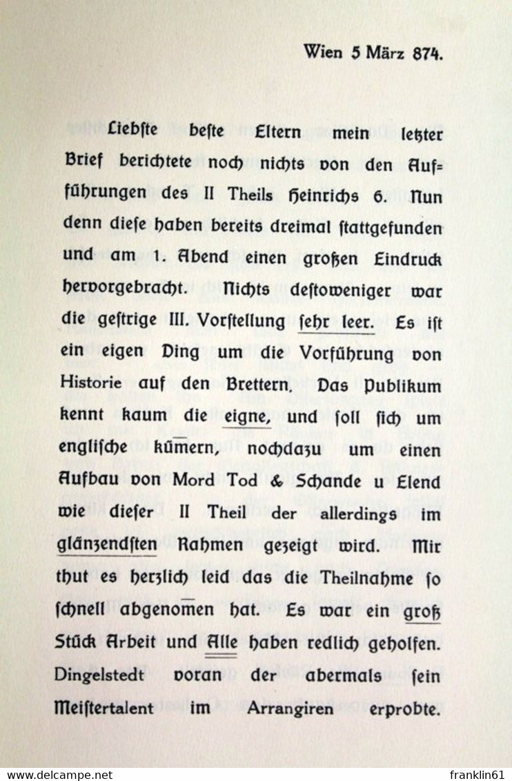 Aus Der Werkstatt Eines Burgschauspielers : Ein Brief Friedrich Mitterwurzers An S. Eltern Vom 5. März 1874 Au - Teatro & Danza