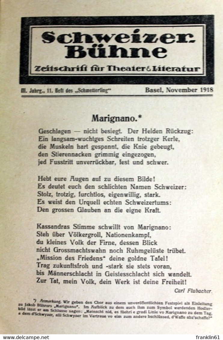 Schweizer Bühne , November 1918, III.Jahrg., 11.Heft Des Schmetterling - Theater & Tanz