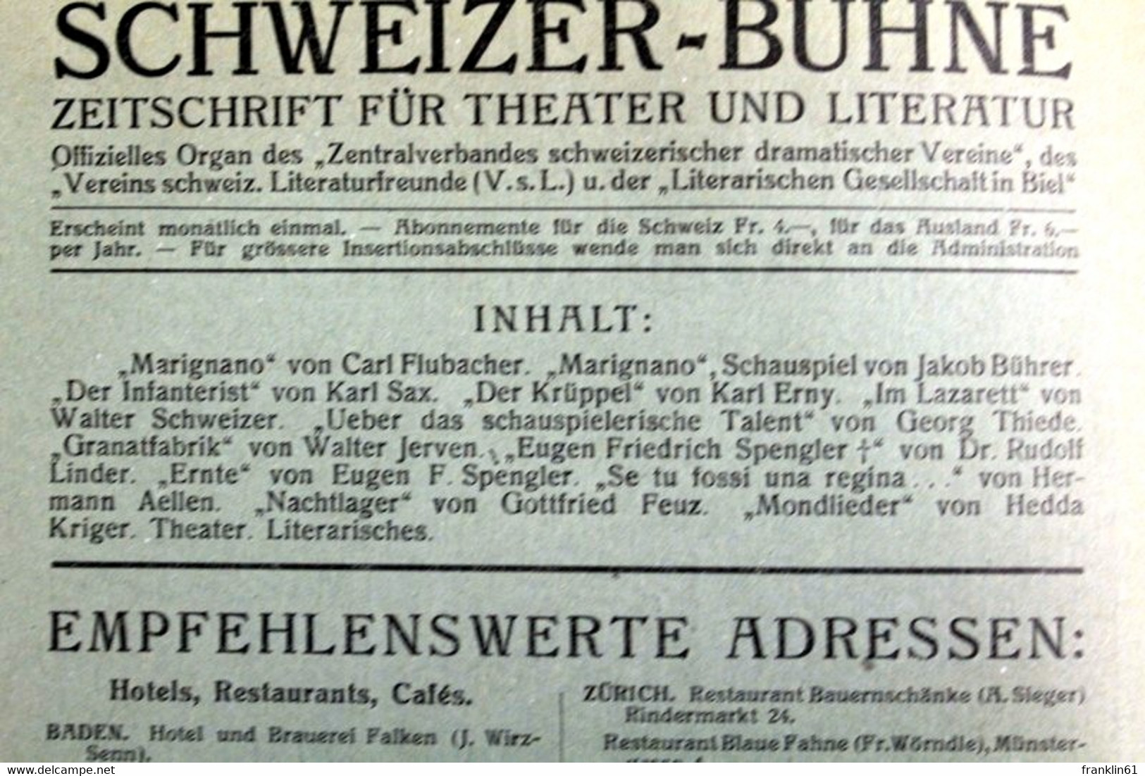 Schweizer Bühne , November 1918, III.Jahrg., 11.Heft Des Schmetterling - Theater & Tanz
