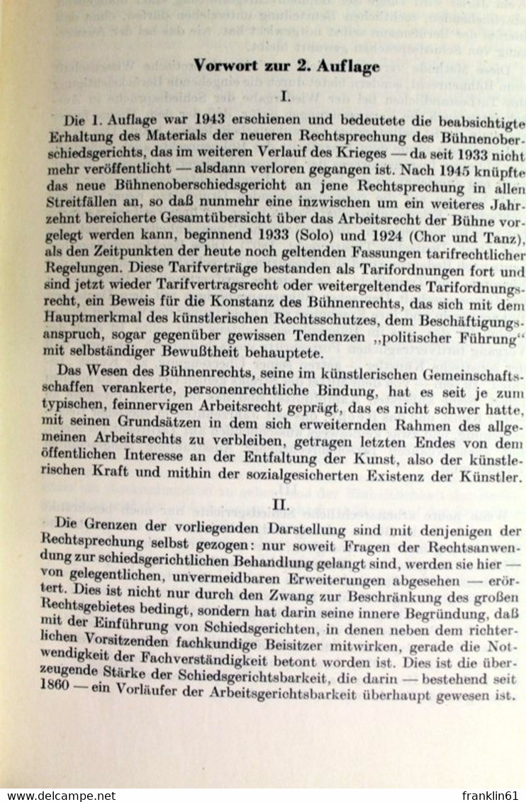 Das Arbeitsrecht Der Bühne : Systematische Darstellung Der Rechtsprechung Des Bühnenoberschiedsgerichts. - Law