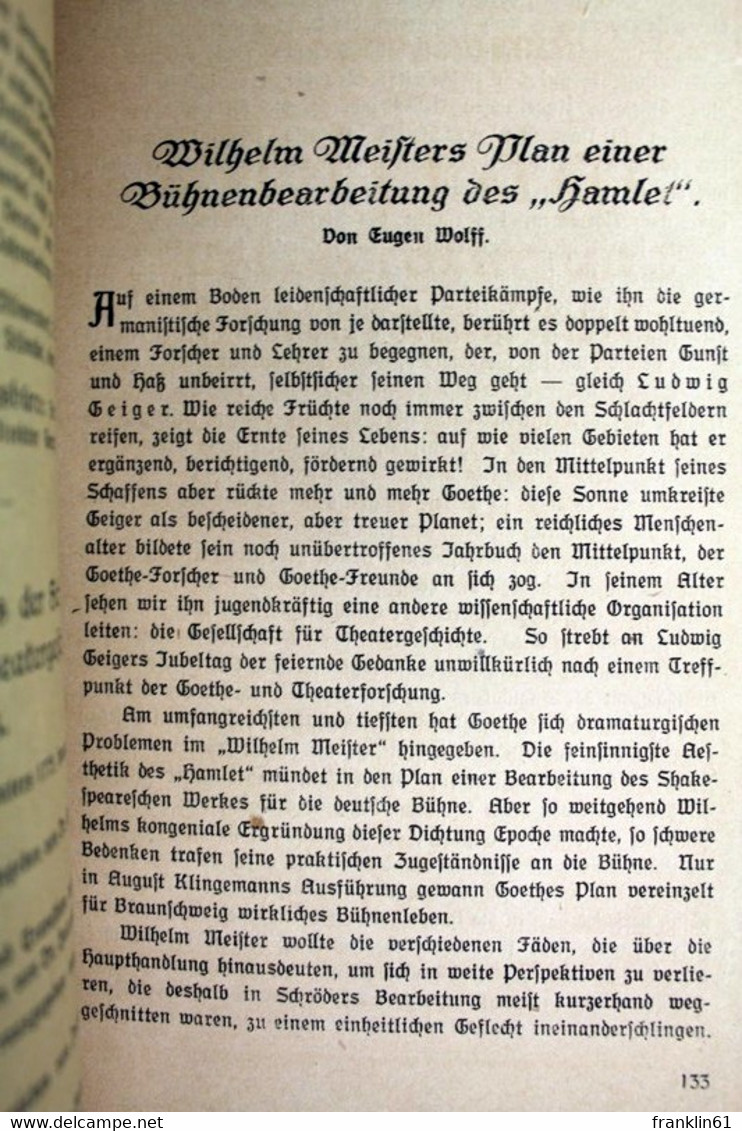 Sonderabdruck Aus Beiträge Zur Literatur- Und Theatergeschichte, Ludwig Geiger Zum 70. Geburtstage 5.Juni 1918 - Theatre & Dance