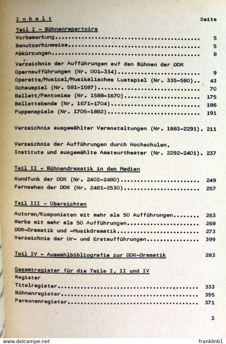 Wer Spielte Was? Spieljahr 1987. Bühnenrepertoire Der DDR - Theater & Dans